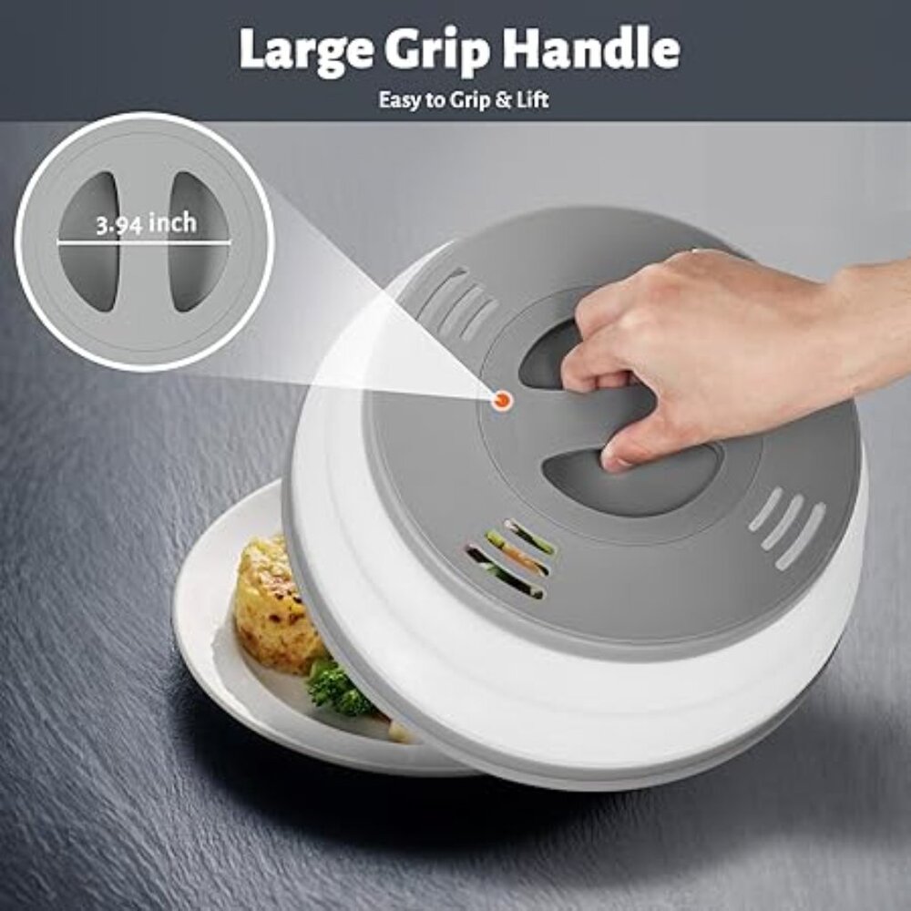 Collapsible Magnetic Microwave Cover 11–12 Inch with Handle, Grey Splatter Guard - Picture 4 of 11